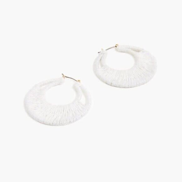 J Crew Women's Thread-wrapped Hoop White Earrings Party Office Prom - Picture 3 of 3